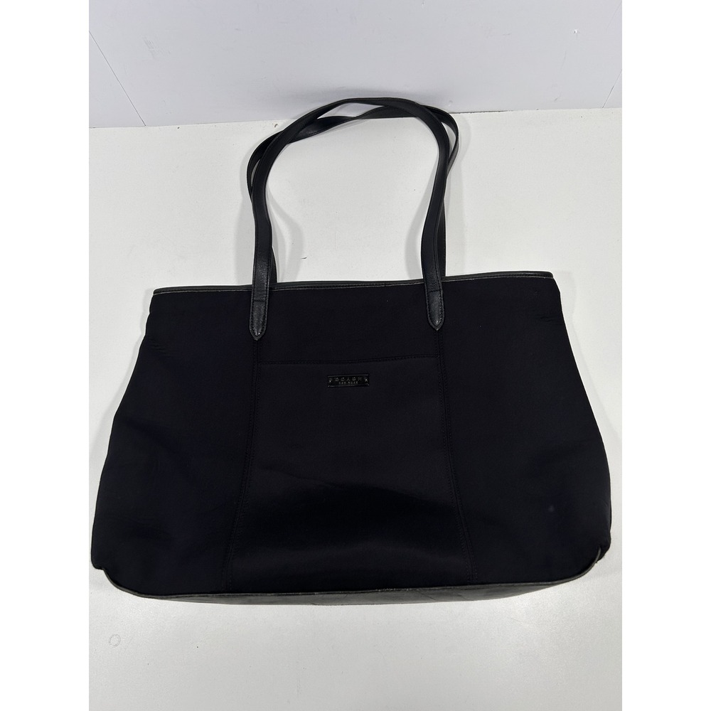 Coach New York Black neoprene Leather Trim Zip Top Tote Bag F8Z-6207